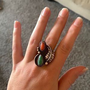 Turquoise and Coral Ring